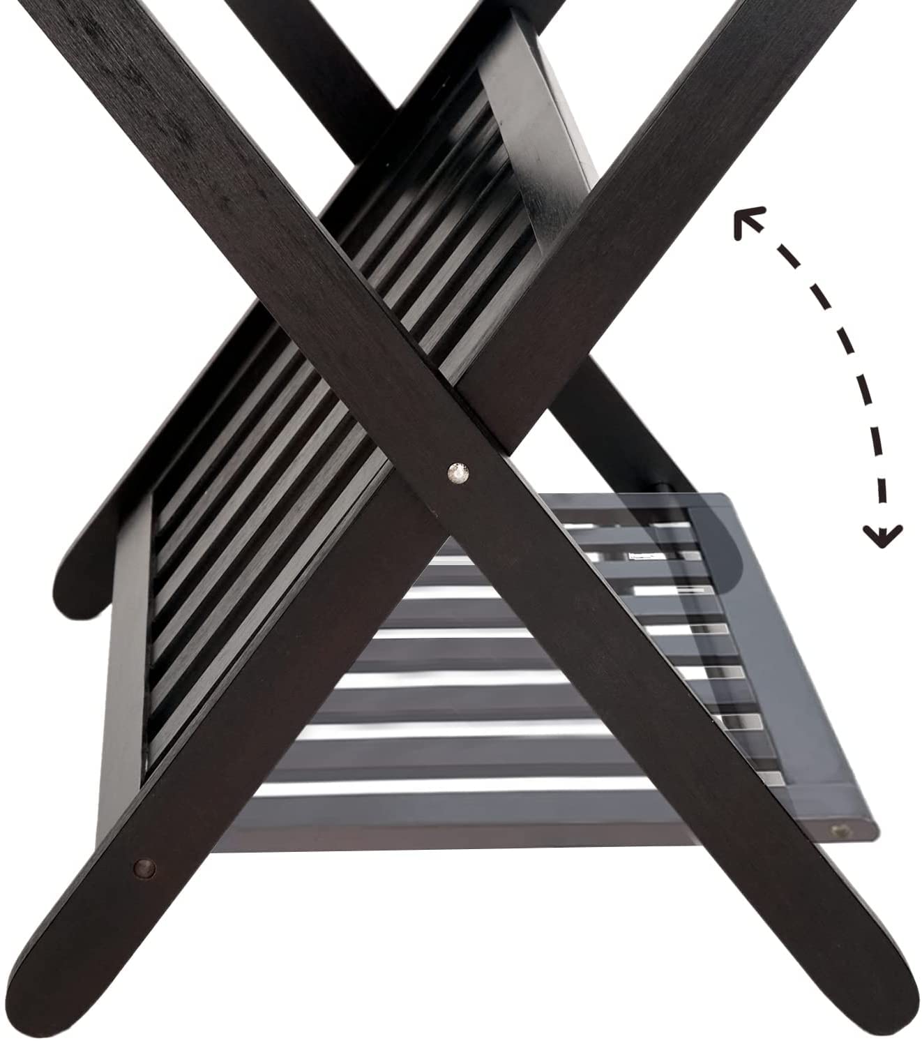 Nisorpa Kofferständer mit Ablagefächern,Gepäckträger klappbar, 68x40x58cm, Gepäckablage aus Bambus, Gepäckständer Platzsparend Kofferablage Kofferbock für Schlafzimmer,Hotel, Schwarz
