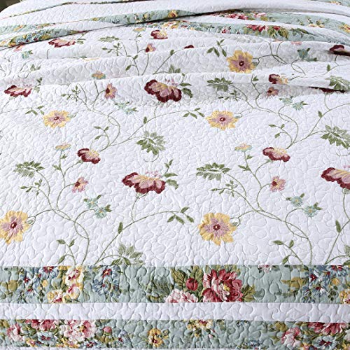 Parure de lit coton brodé floral doux léger grand lit 3 pièces - 5
