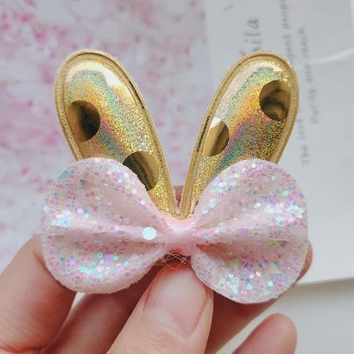 Miniatura 7 de LUOZZY 5 pinzas para el pelo con orejas de conejito para niñas, bonito lazo, horquilla para el cabello para mujeres y niñas, accesorios para el