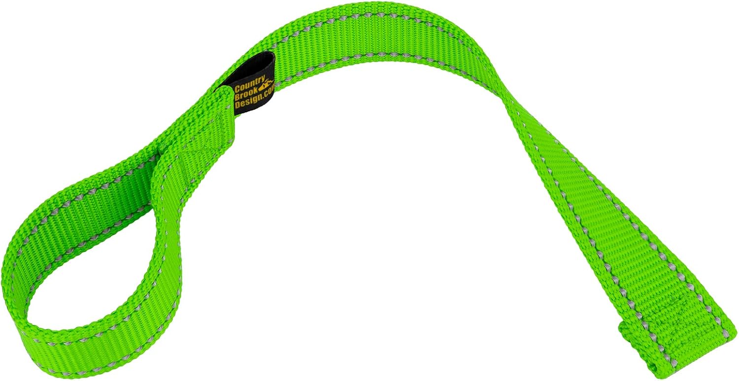 Country Brook Design - 1 Inch Winch Hook Pull Strap with Reflective Nylon - Hot Green