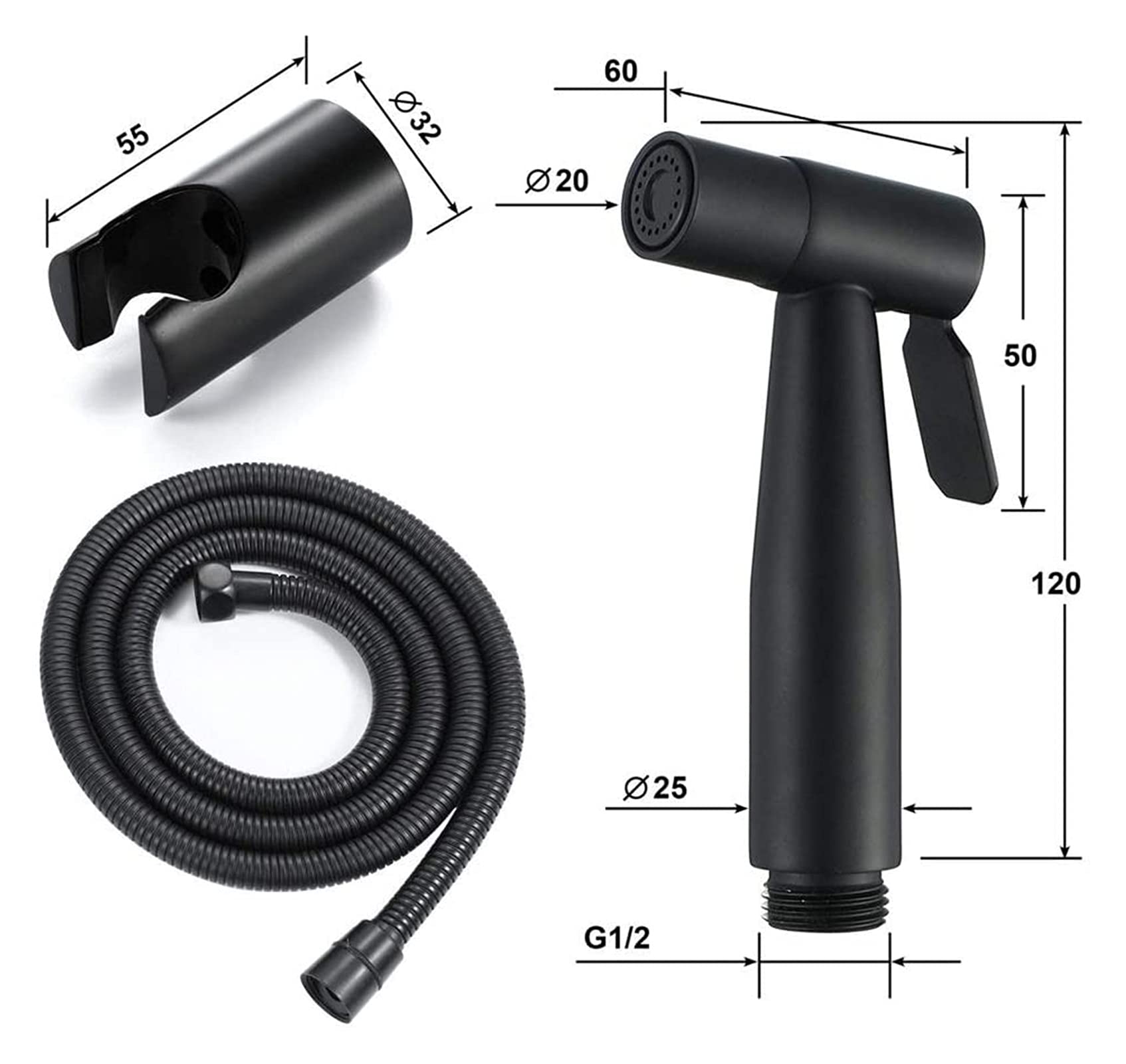 ToiletSprayer Hochwertiger schwarzer Hand-Toilettensprüher aus Edelstahl for Badezimmer – Shattaf-Sprayer, ideal for die persönliche Hygiene und Töpfchen-Toilettenspray – perfekt