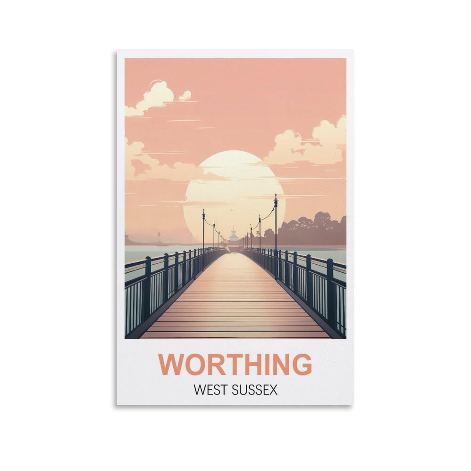 Lnhzgnjnh Unframe-Style Worthing West Sussex Vintage Travel Posters 12X18inch(30X45cm) Canvas Wall Art Wall Print Painting Decor Living Room Bedroom Decor