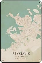 CFIOZYOS Reykjavik Iceland Map Vintage Tin Sign Vintage Metal Pub Club Cafe Bar Home Wall Art Decoration Poster Retro White8x12inch(20x30cm)