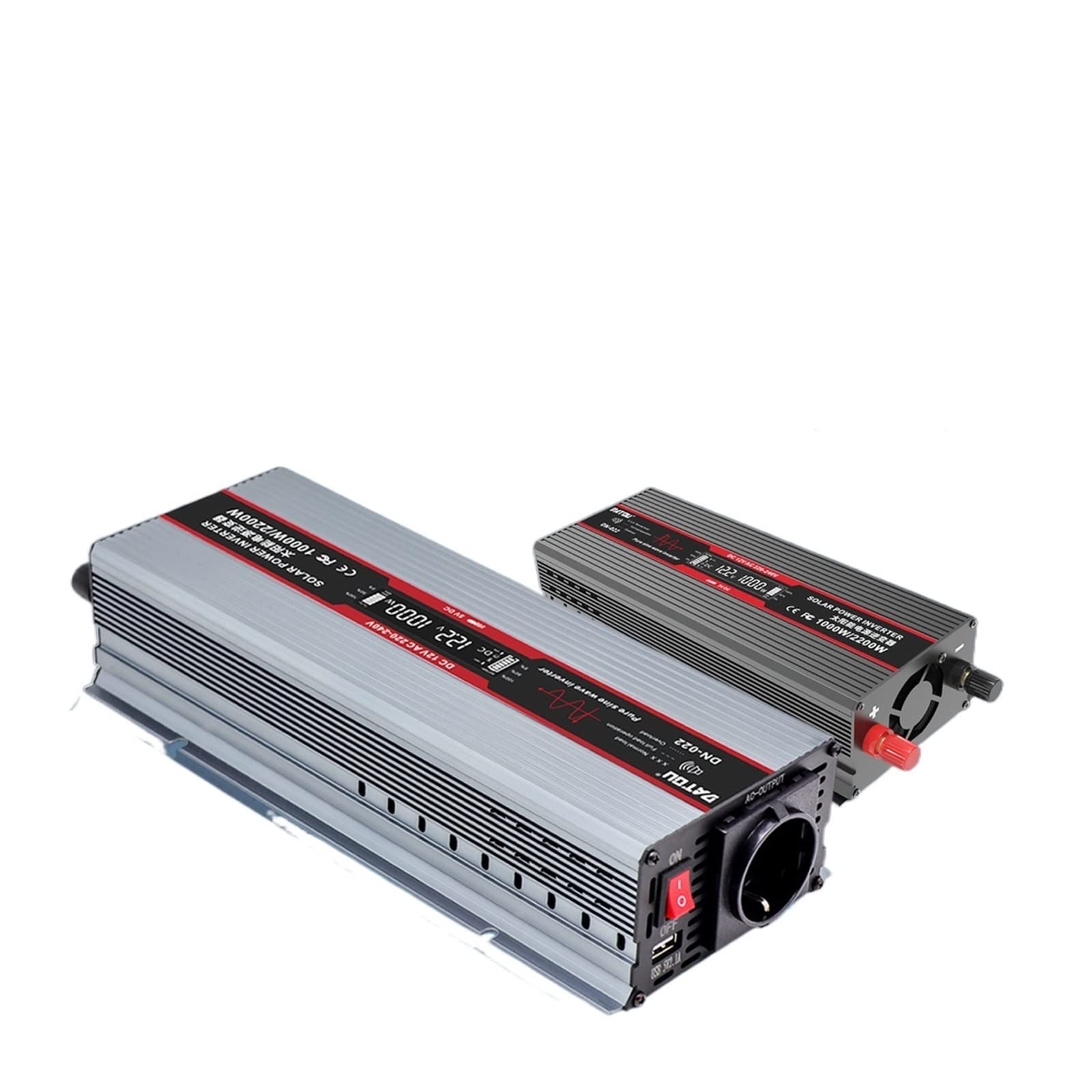 Inversor de Onda sinusoidal Pura 2200W DC 12V a AC 220V 230V inversor de Corriente Potencia Continua 1000W inversor Solar con USB(Noir)