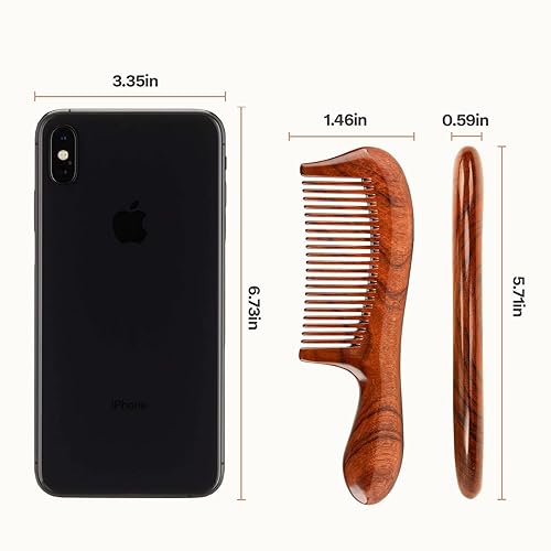 Miniatura 6 de Peine de dientes finos para hombres y mujeres, peine de masaje de madera, antiestática, electricidad y encrespamiento, desenredante para cabello,