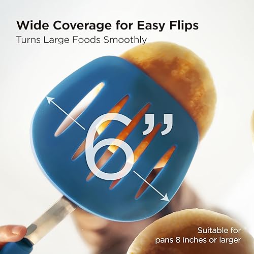 Vista 3 de Kitchen Mama WaltzGrip Platinum Espátula de Silicona para Tortitas y Volteador Resistente al Calor, Flexible, Núcleo de Acero Inoxidable
