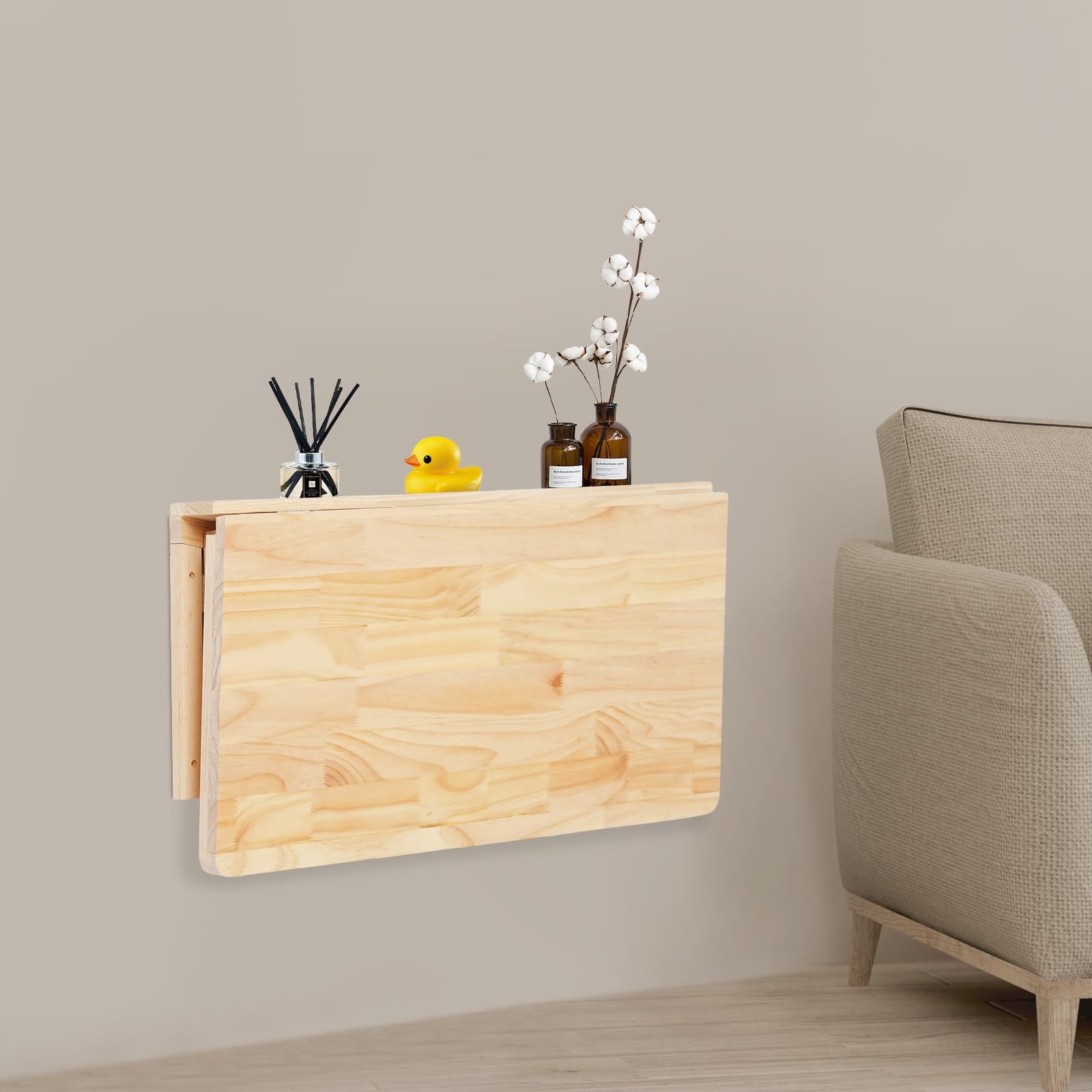 Mesa plegable de pared, de madera de pino, 60 x 40 cm, plegable y ahorra espacio, para oficina en casa, cocina, balcón, incluye accesorios de montaje (80 x 50 cm)