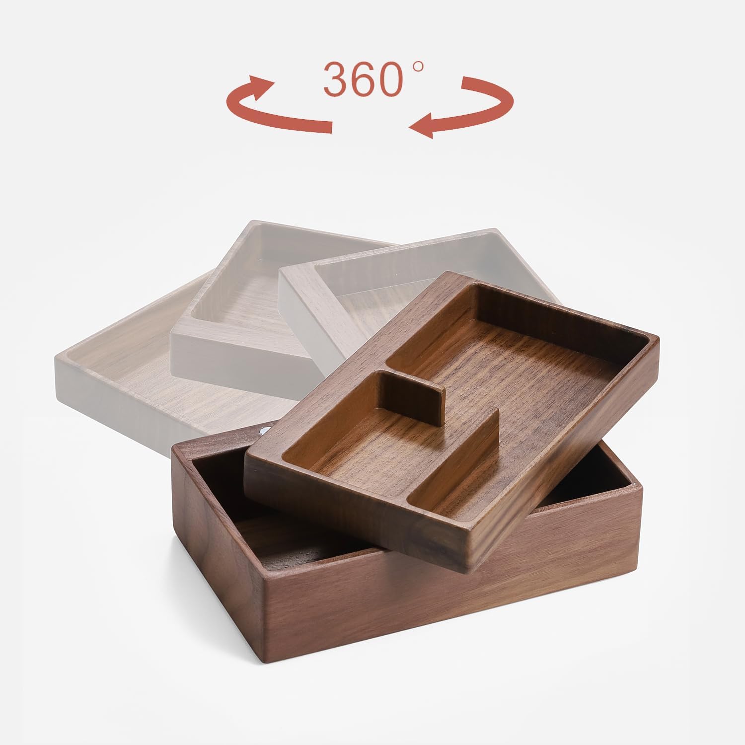 Valet Tray Box, Walnut Wooden Storage Box with Magnetic Rotating, Office Desk Daily Supplies Organizer (Walnut)