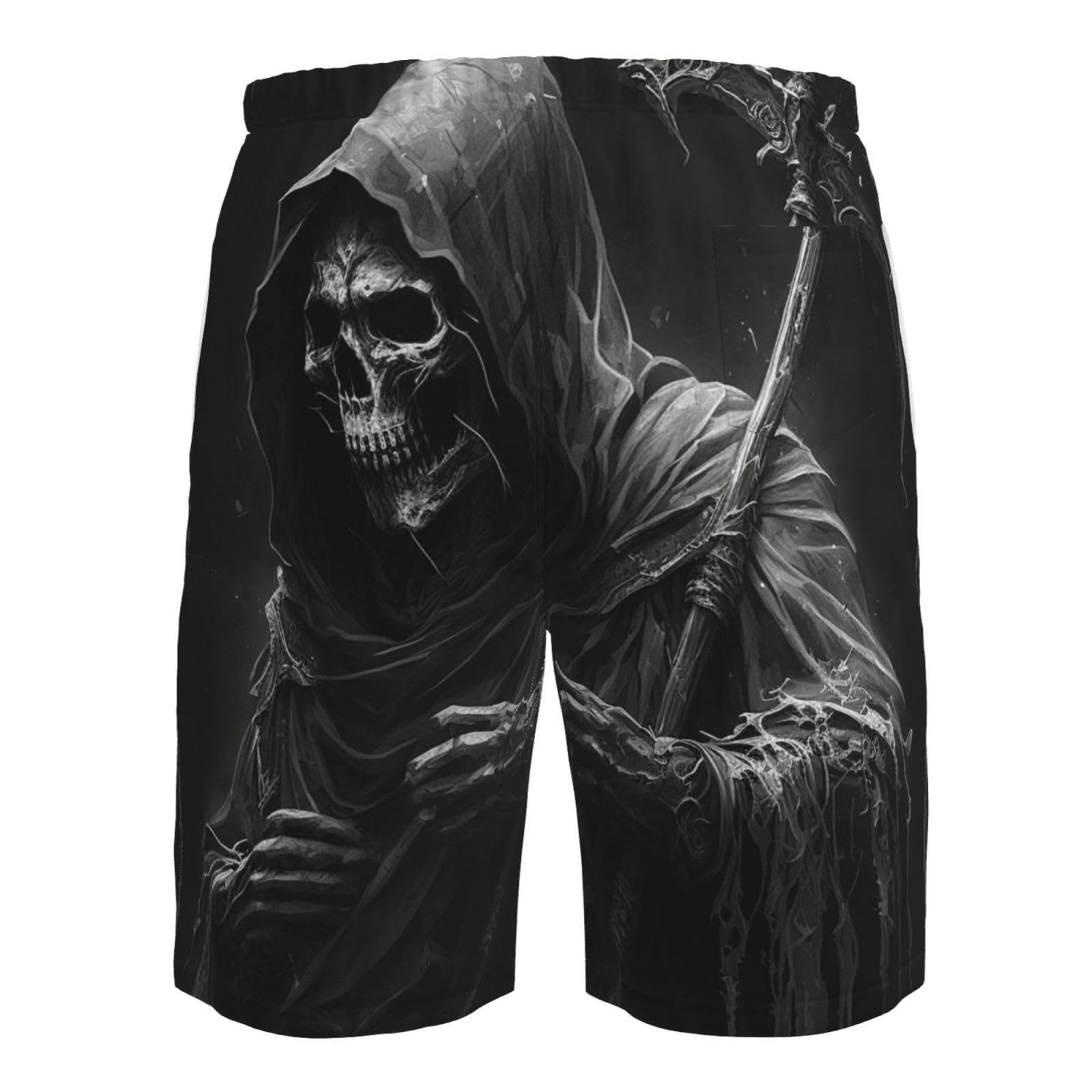 HERRECX Black Grim Reaper Sickle Mystic Dark Mens Swim Trunks Swim Board for Teen Shorts Surf Swimming Beach Trunks Large, White