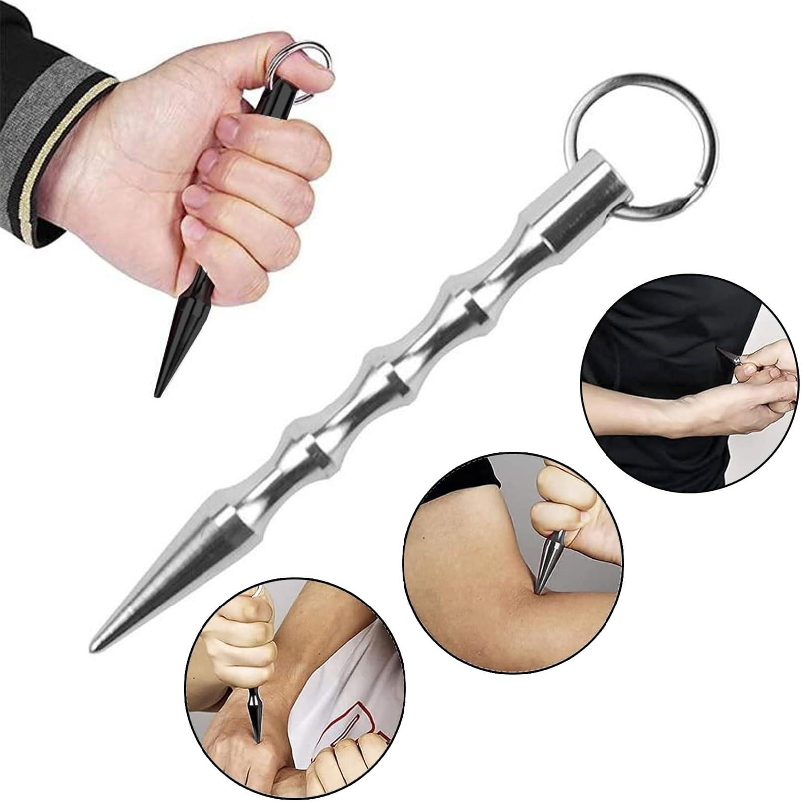 2er Set Kubotan Selbstverteidigung Emergency Hammer,Selbstverteidigung waffen legal Selbstverteidigung Frauen,Silver und Schwarz,Kubotan fur Unterwegs
