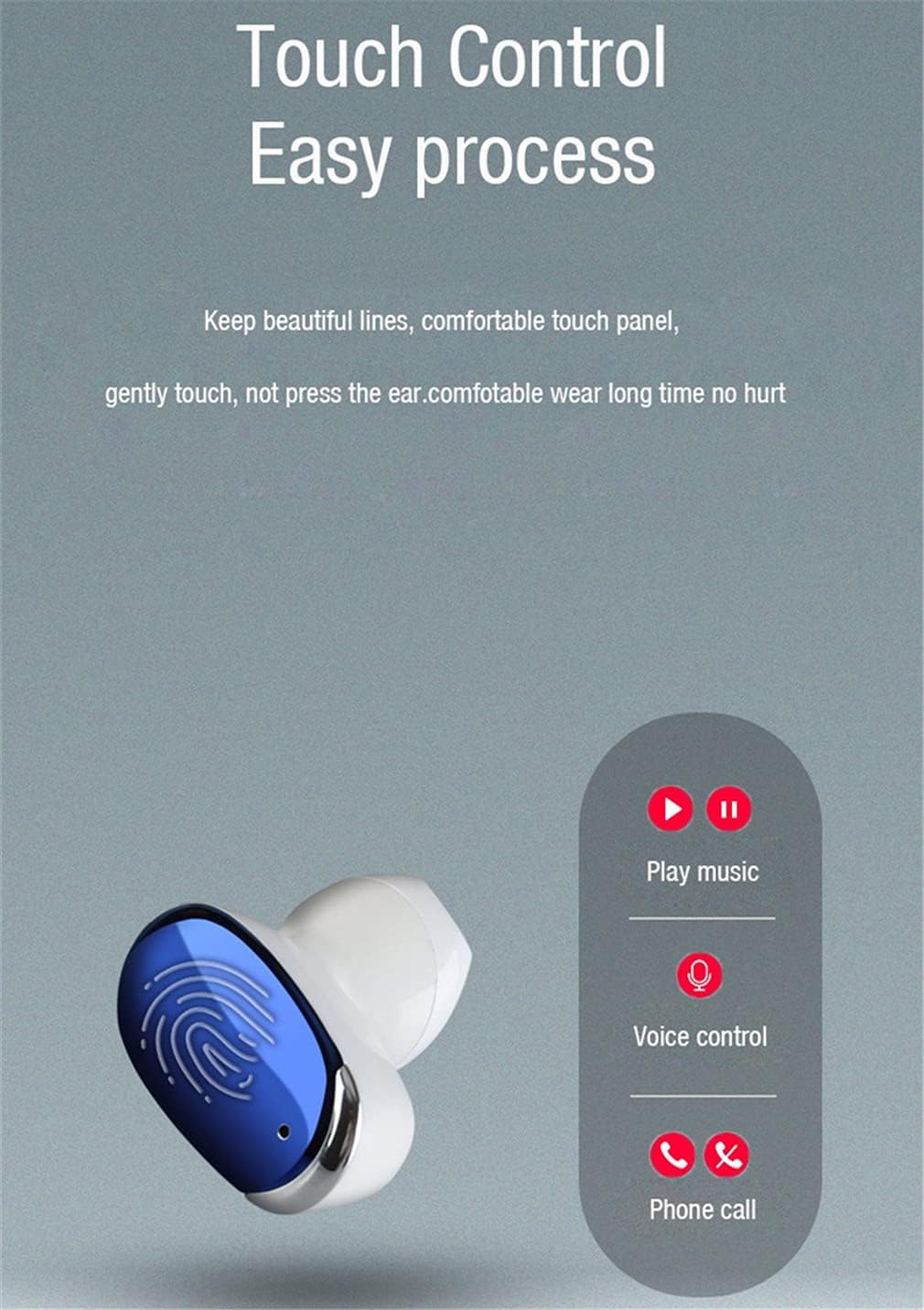 True Wireless Earbuds, TWS Bluetooth 5.0 Headphones Daul-Ear Stereo Sound CVC8.0 Noise Cancelling Headset in-Ear Built-in Mic, with 400Mah Charging Case,White