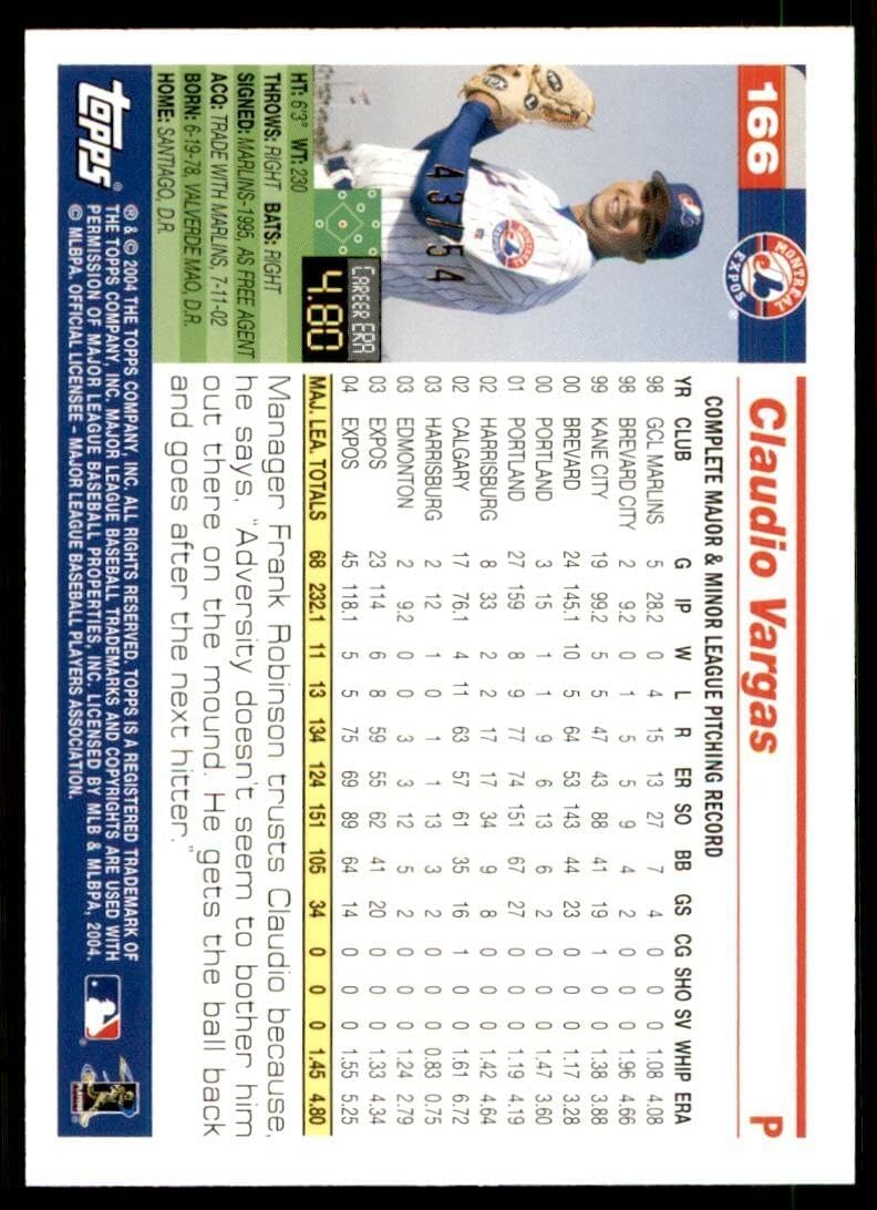 Claudio Vargas Card 2005 Topps #166 - Slabbed Baseball Cards