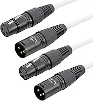 Cabos & Plugs - Cabo de Microfone XLR Macho - Fêmea, cor Branca, Balanceado, Pinos Banhados a Ouro, Cobre Oxygen Free (2UN, 0.5m)