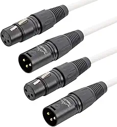 Cabos & Plugs - Cabo de Microfone XLR Macho - Fêmea, cor Branca, Balanceado, Pinos Banhados a Ouro, Cobre Oxygen Free (2UN, 0.5m)