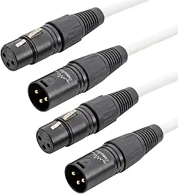 Cabos & Plugs - Cabo de Microfone XLR Macho - Fêmea, cor Branca, Balanceado, Pinos Banhados a Ouro, Cobre Oxygen Free (2UN, 0.5m)