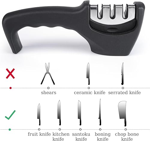 Miniatura 4 de Afilador de cuchillos 4 en 1 de 3 etapas que ayuda a reparar la restauración, el mejor ayudante de cocina realmente funciona, color negro