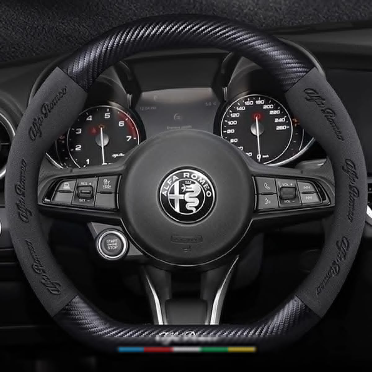 TOOTYY Coprivolante Auto, Per Alfa Romeo Stelvio Quadrifoglio Antiscivolo Traspirante Copri Volante Per Auto Durevole Confortevole,A
