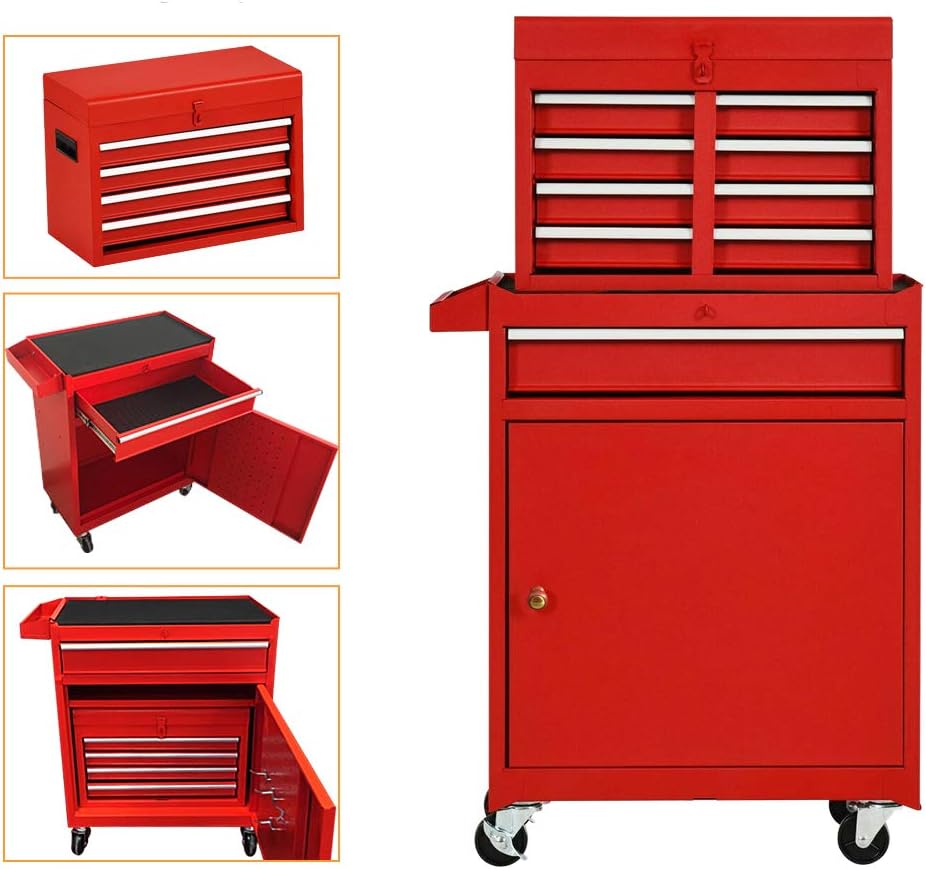 High Capacity 5-Drawer Rolling Tool Chest Portable Tool Box Organizer with Wheels and Drawers, Locking System, Garage Removable 2in1 Tool Storage Cabinet