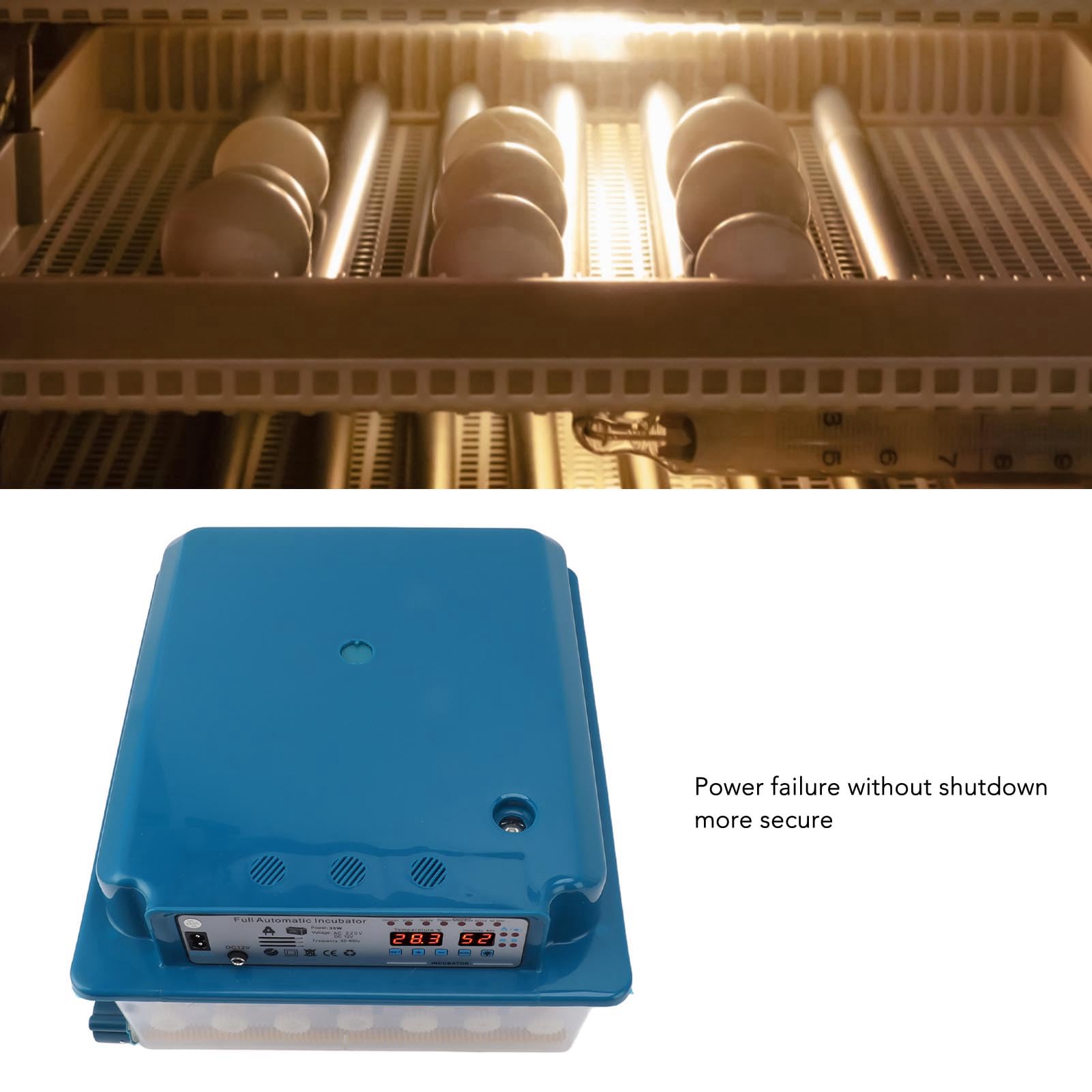 36 Huevos Incubadora ABS Máquina de Incubación de Aves de Corral Digital con Control Automático de Temperatura Sistema Eléctrico Dual para Pollos Ganso Pato Azul (Enchufe