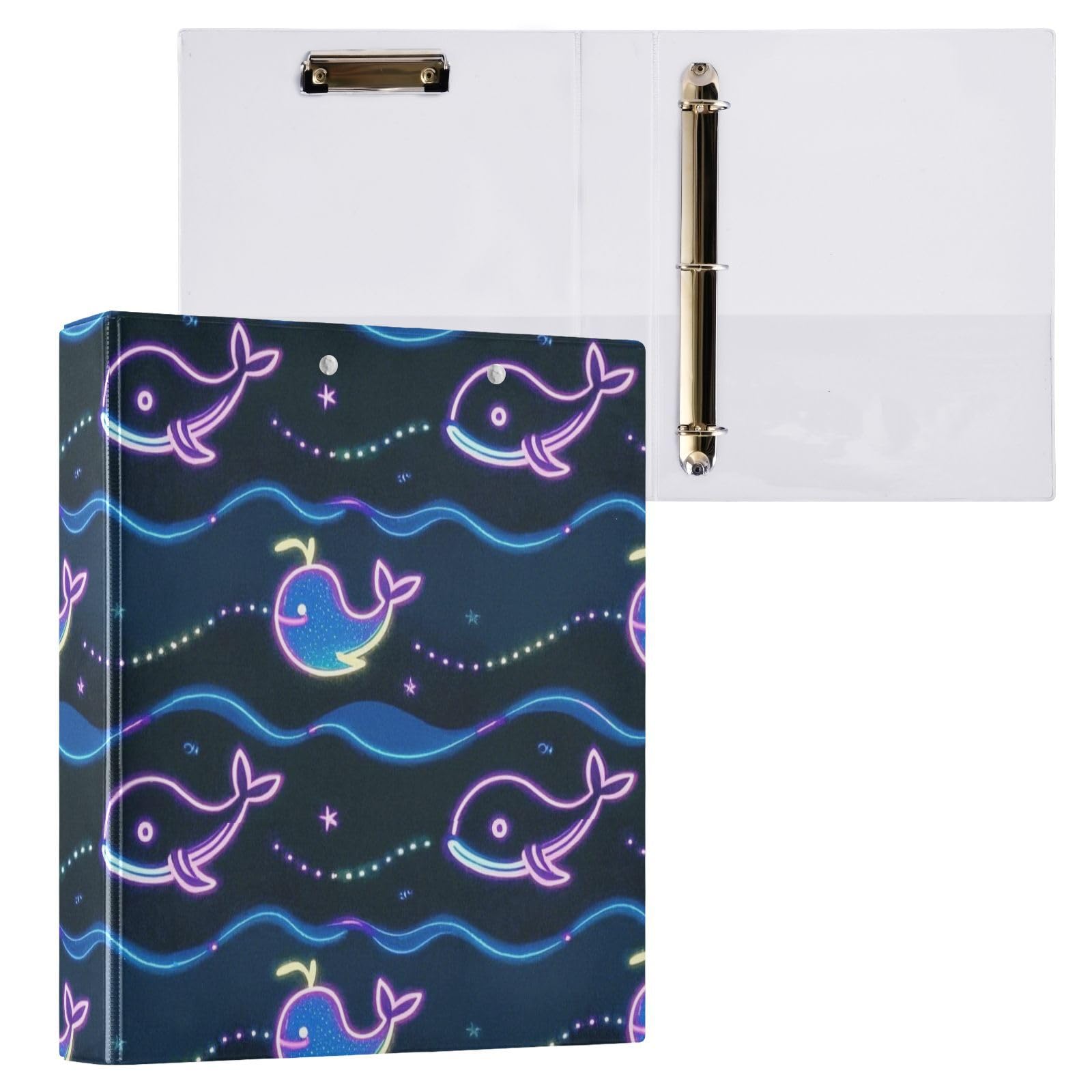 Raccoglitori per quaderni da 1-1/2 pollici con onde blu balena fluorescente