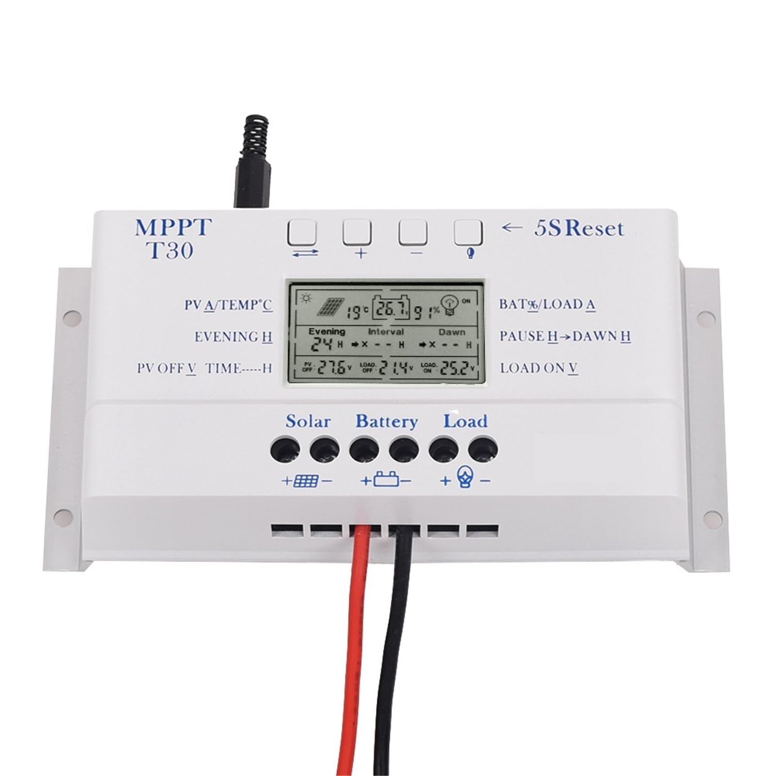 Regolatore di carica solare, Regolatore Di Scarica Con Controllo Del Tempo Carica Solare PWM 12/24V 30A T30