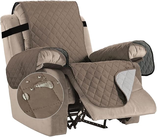 Bestenrose Waterproof Recliner Chair Covers for Armchairs Recliner Covers with Adjustable Elastic Straps Washable Quilted Sofa Slipcovers Sofa Protectors for Kids and Pets (Recliner, Taupe)