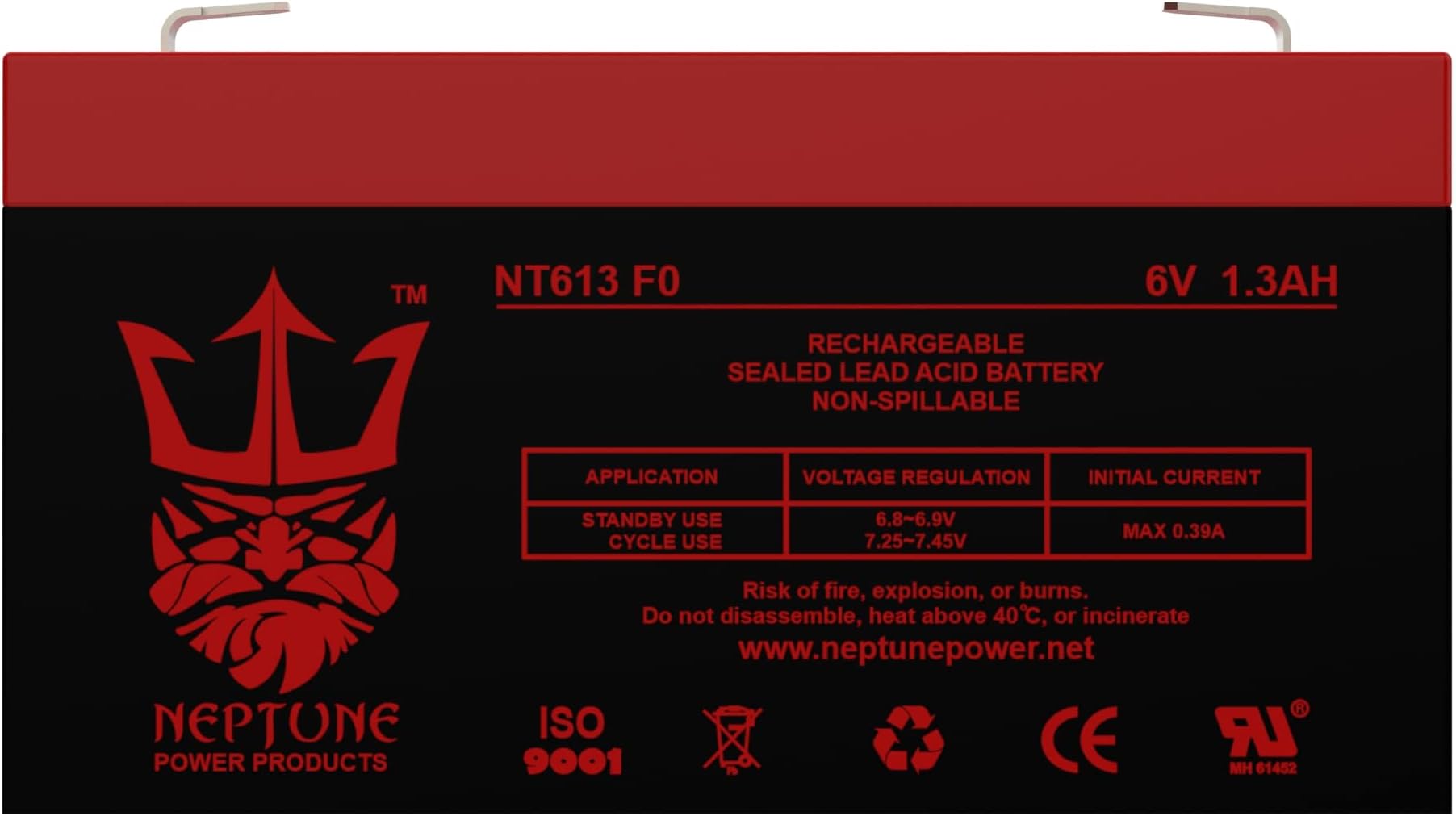 Neptune 6V 1.2Ah / 1.3Ah / 1.4Ah NT-613 Rechargeable SLA Sealed Lead Acid Battery
