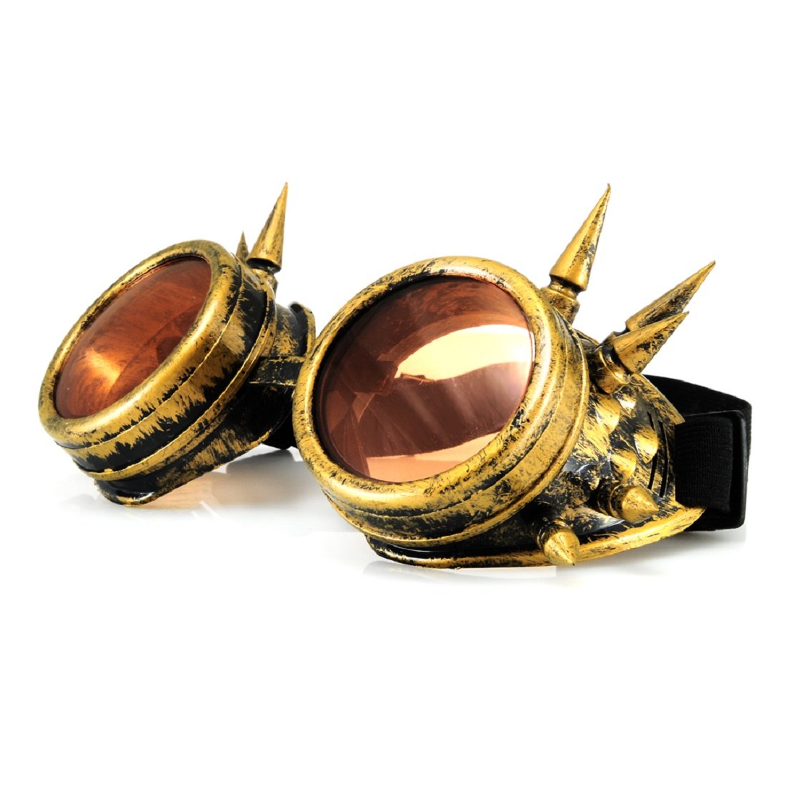 4sold (TM Cyber Goggles Black with Cyber Spikes Steam Punk Rave Goth like Sunglasses Includes FREE set Lense Design Inserts and 3 lenses black. clear and brown (gold)