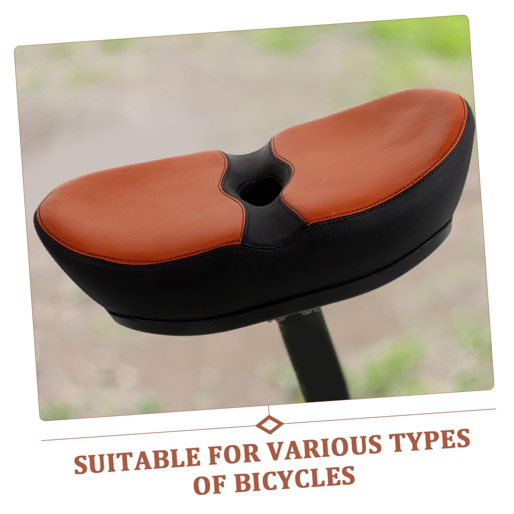 UPKOCH Selle de Vélo sans Nez Rembourrée en Mousse PU, Siège Extra Large Antidérapant, Housse Noire et Brun, Compatible VTT et Vélo Électrique, Confort pour Cyclisme Urbain et Montagne