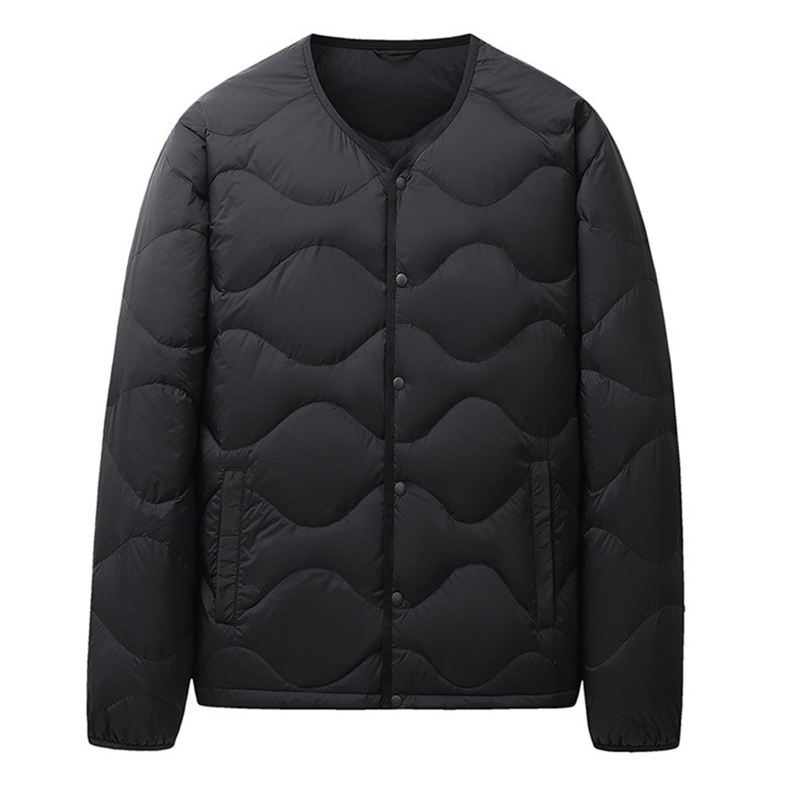 Generisch Chaqueta de plumón ligera para hombre, chaqueta acolchada ligera con botones, chaqueta de moda, chaqueta de entretiempo, abrigo de plumas, ligero, parte superior de invierno
