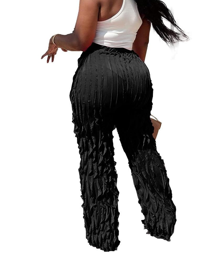 Sexyshine Women's Flowy Ruffle Pants Elastic High Waist Wide