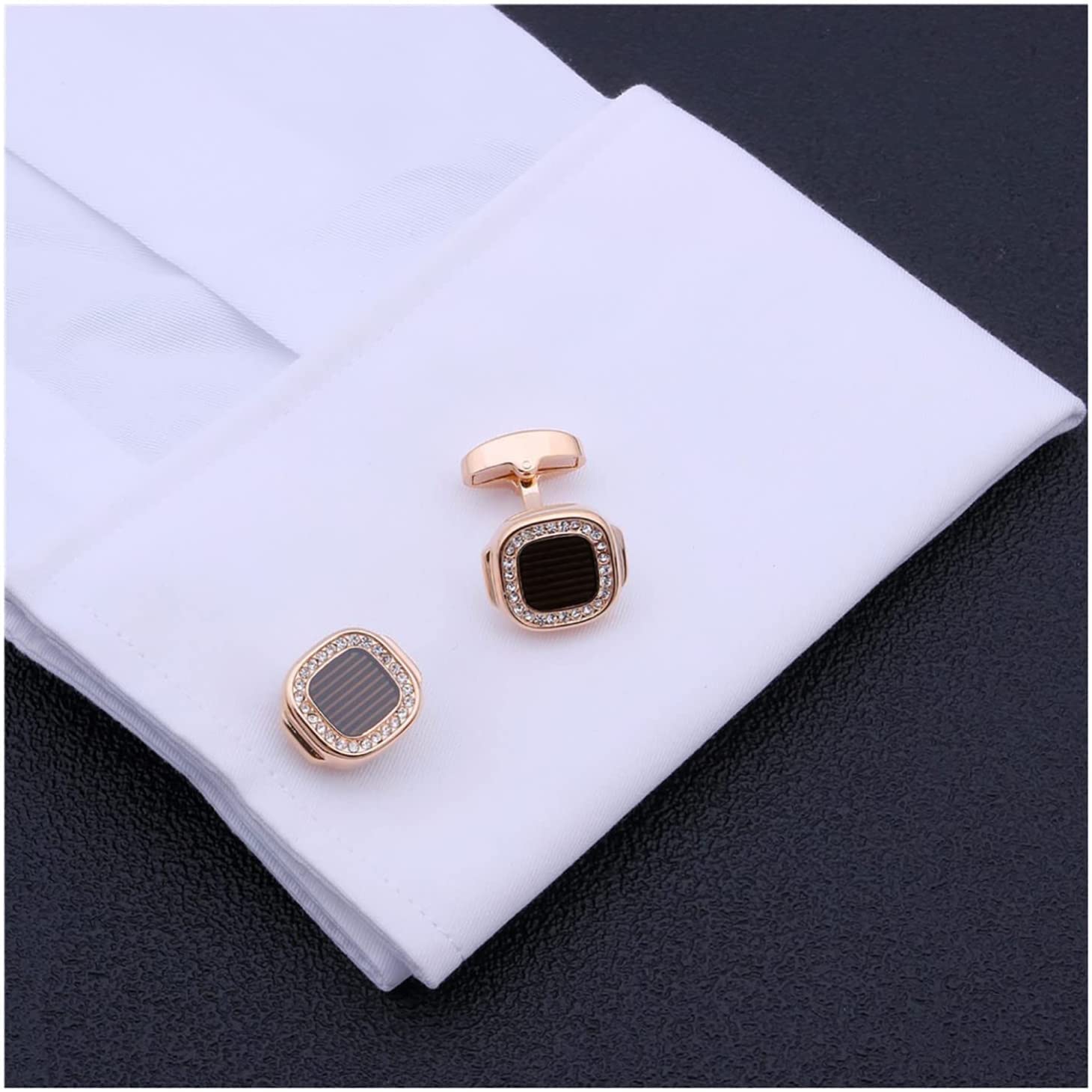Gemelli da Uomo Polsini Stile Elegante Gemelli Classici 17 * 14mm Gemelli da Camicia Gemelli da Uomo in Cristallo Oro Rosa con Bottoni Barbage Business Gemelli (Color : Black) (Red A)