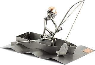 Steelman24 I Omini di Viti Pescatore con Barca I Idee Regalo Originale I Soprammobili in Metallo I Modellino