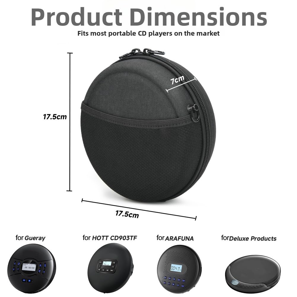 CD-Player-Tasche mit verstellbaren Schultergurten, tragbarer Disc-Player-Aufbewahrungshalter für Reisen, kompakte Tragetasche mit Organizer-Fächern und sicherer Passform für unterwegs