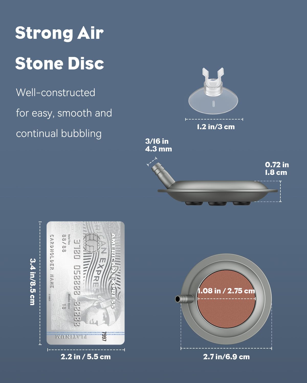 Pawfly Aquarium Air Stone Disc 2.7 Inch Fish Tank Air Stone with Suction Cups, Airstone Bubbler for Aquariums Fish Tanks and Buckets (Pump and Tubing Not Included)