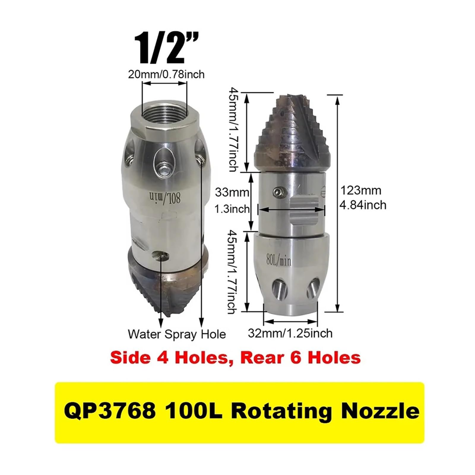 Boquilla rotativa de alta presión de 1/2'' for máquina de dragado de alcantarillado, limpieza de tuberías de 80-210L/min Boquillas
