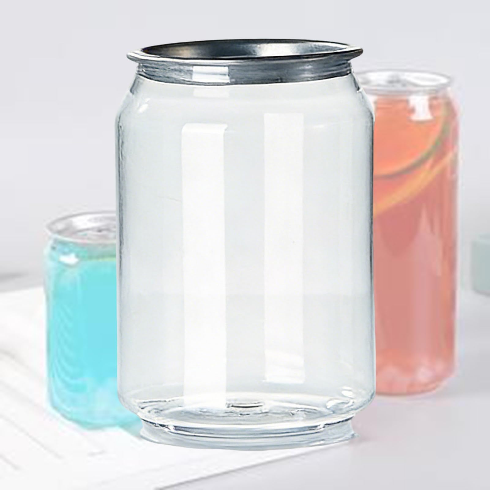 200-Pack Disposable Plastic Can Sealer Cups with Lids, Leak-Proof Sealable PET Juice Bottles for Smoothie, Boba, Iced Coffee, Compatible with Can Sealing Machines 250ml