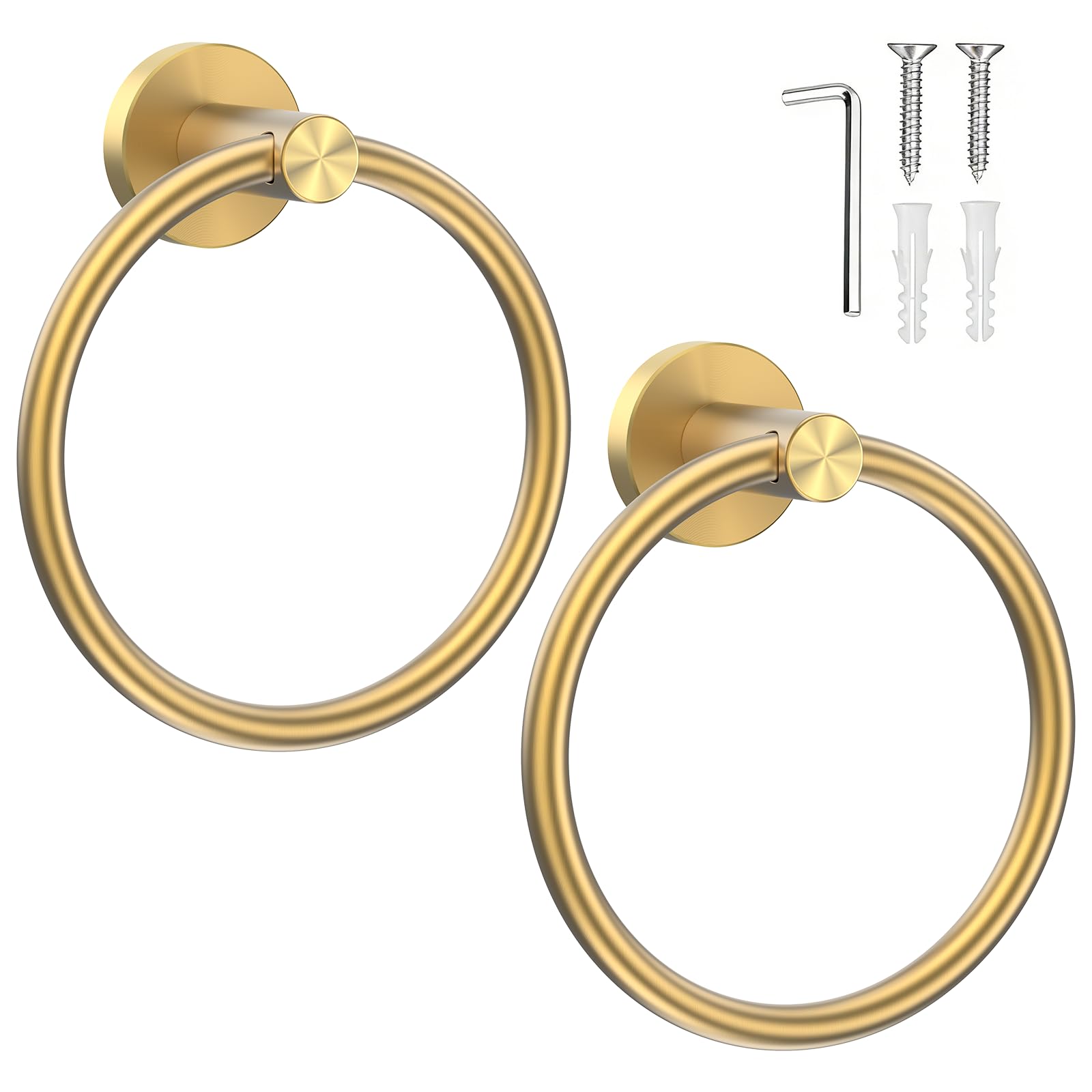 SetSail Towel Holder for Bathroom Wall Brushed Gold Towel Ring, 2 Packs