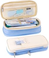 Vista 13 de iSuperb Estuche plegable para lápices con cremallera de gran capacidad, bolsa de lona estética, compartimentos para organizar artículos