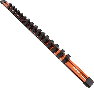 ABN Orange Aluminum SAE Standard 3/8in Drive Socket Holder – Tool and Socket Organizer Rail with Clips
