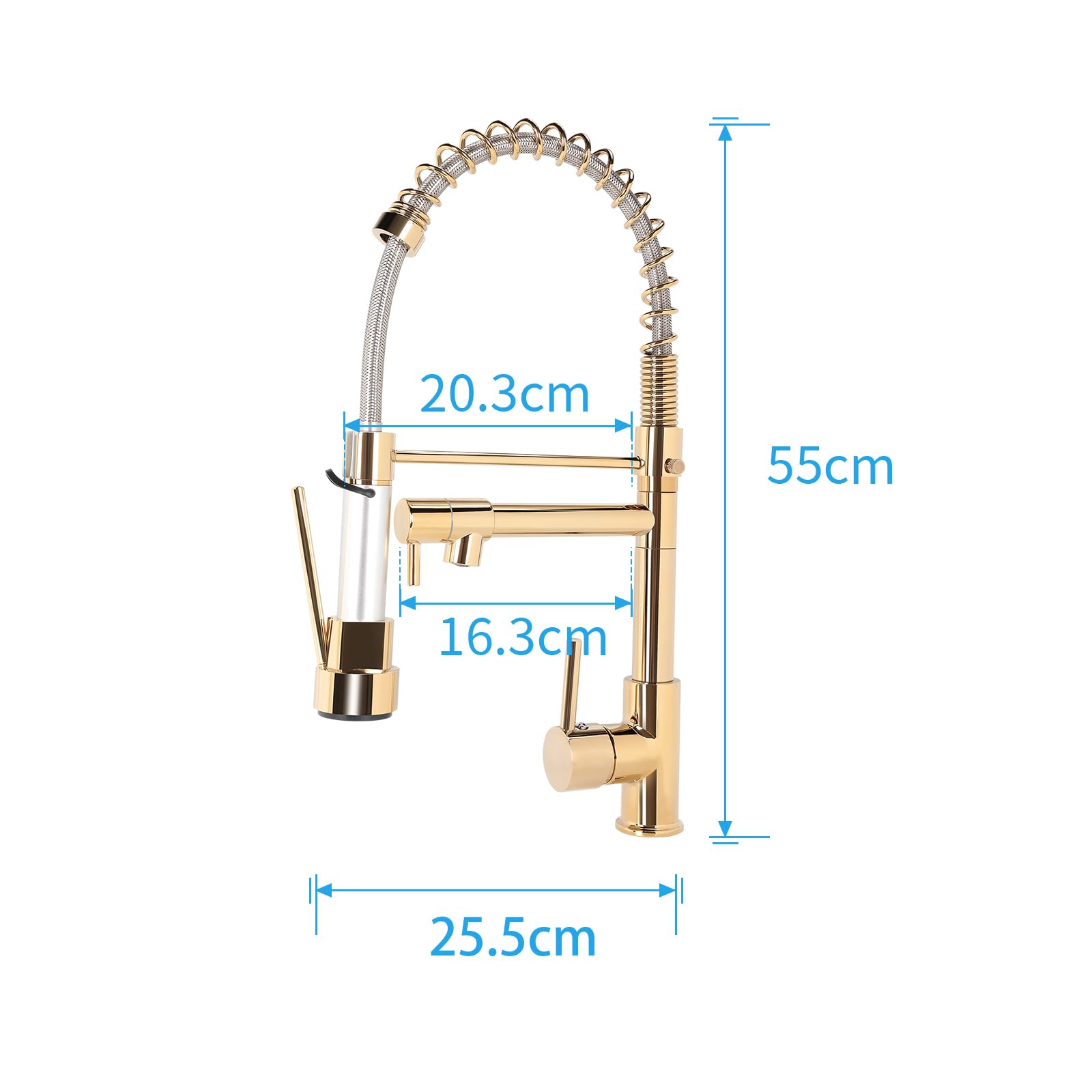 Küchenarmatur, Mischbatterie für Küche, Wasserhahn mit herausziehbarer Handbrause, 360° drehbar, für Spüle, Hochbogen, versenkbar, 2 Modi, Gold