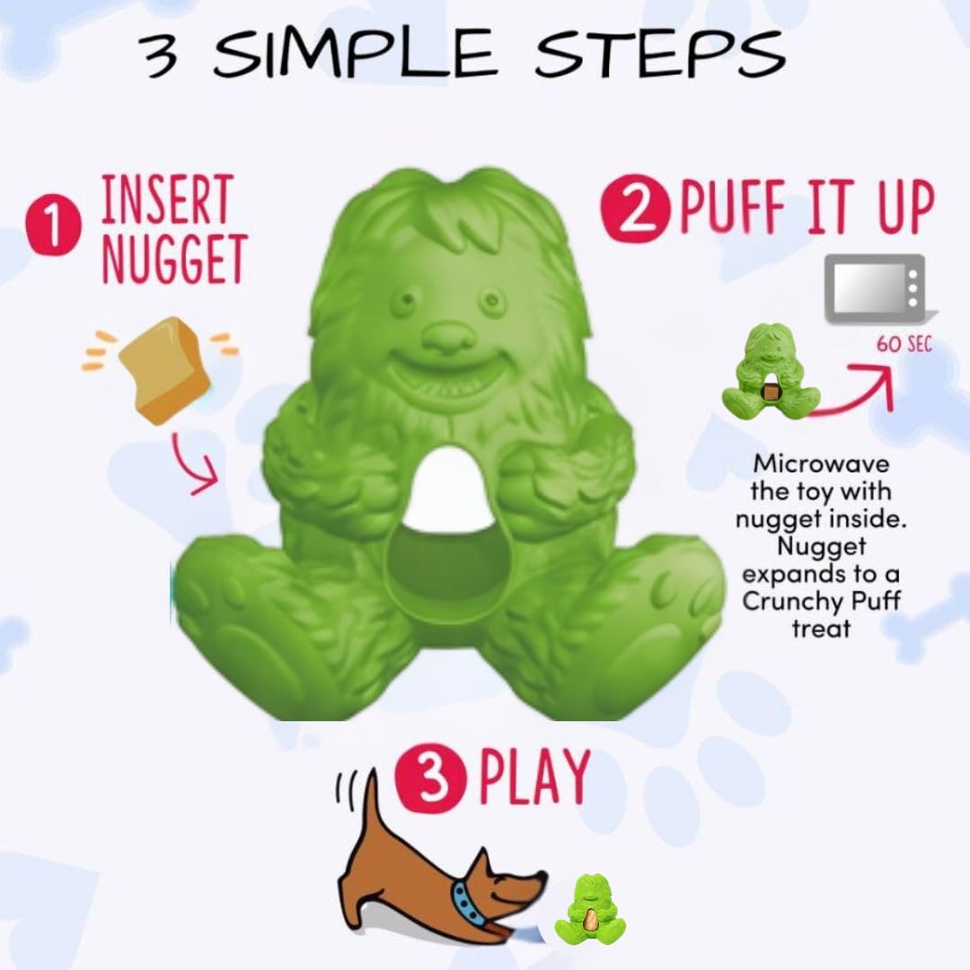 Yeti Puff and Play Hundespielzeug Interaktives Nuggets Leckerlis Spender Puzzle, Spaß Stimulierendes Kauspielzeug für Zahnen, Verhaltenstraining, Angstberuhigung, für leichte bis Moderate Kauer, Grün