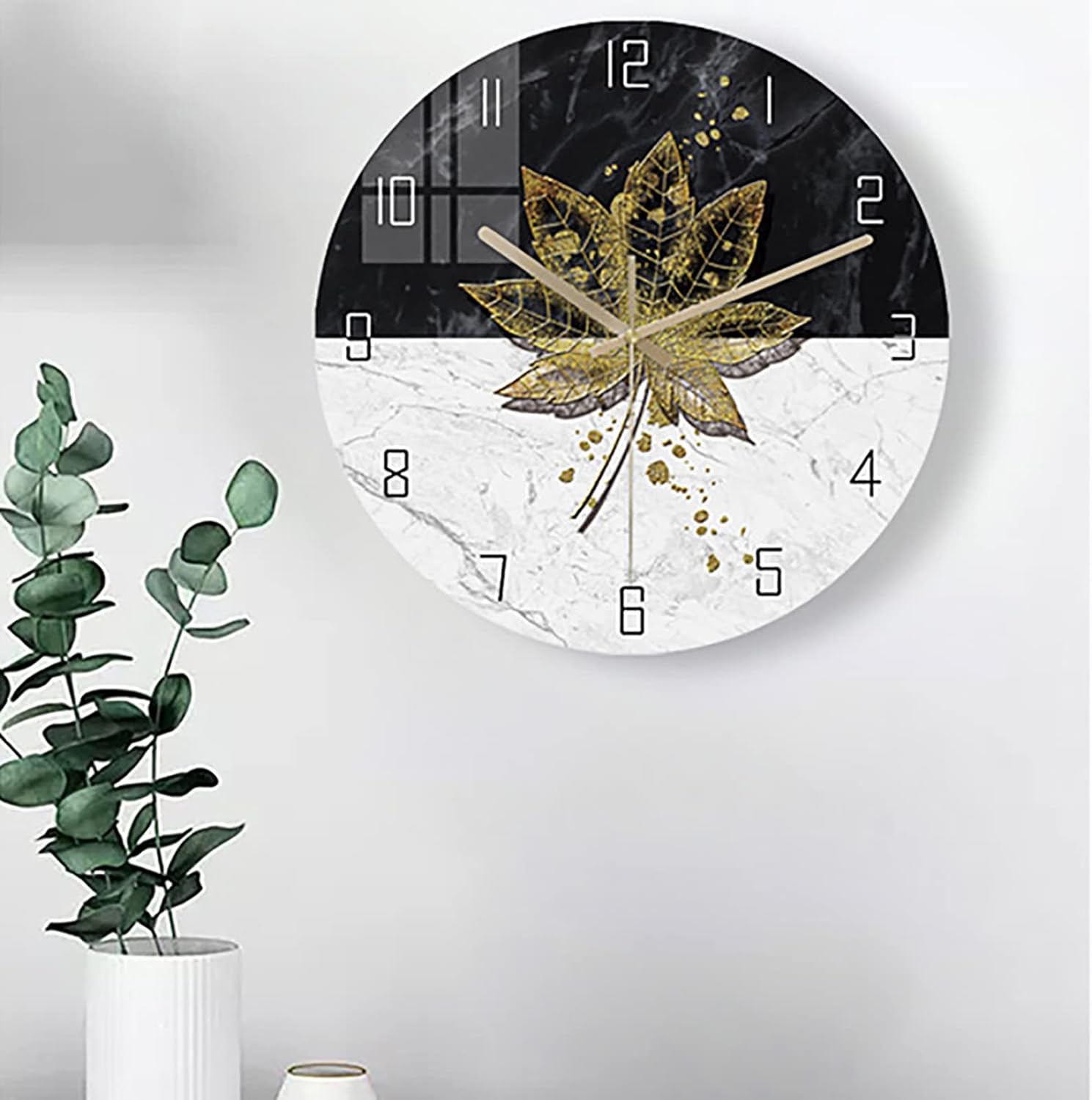 JATIBOSH Nordic Mute Round Wall Clock Living Room Quartz Hunging Clock Creative Minimalist Outdoor Clock 12 Inch Battery Operated Patio Home Decor Clock (Battery Not Included)
