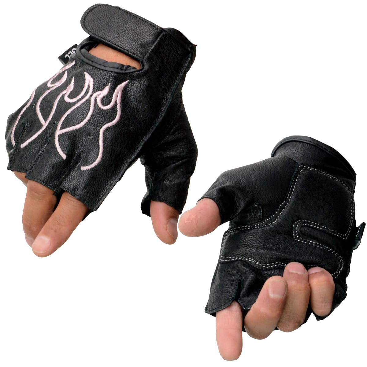 Milwaukee Leather SH198 Men's Black Flame Embroidered Fingerless Gloves with Gel Palm