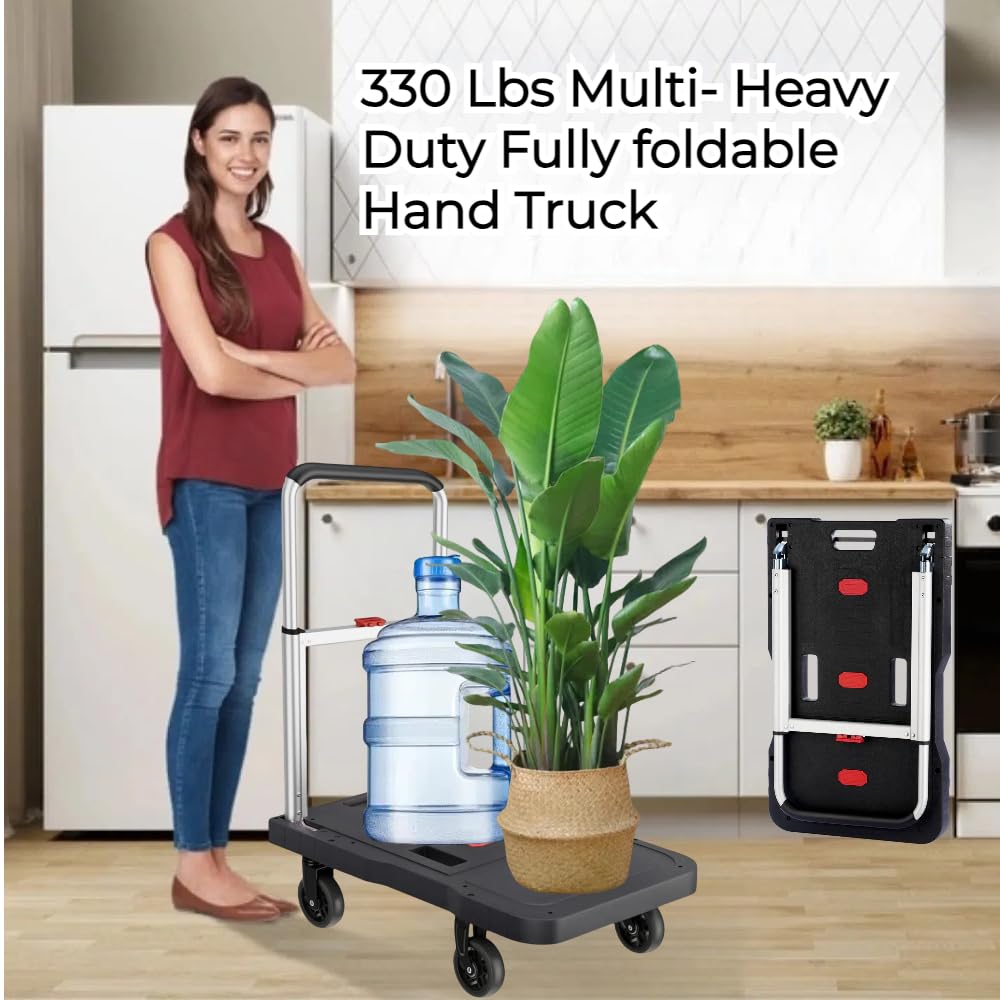 Carro de mano plegable, carrito de equipaje resistente de 330 libras, carrito de plataforma portátil con asa ajustable para automóvil, equipaje, personal, viajes, mudanzas y uso en la oficina