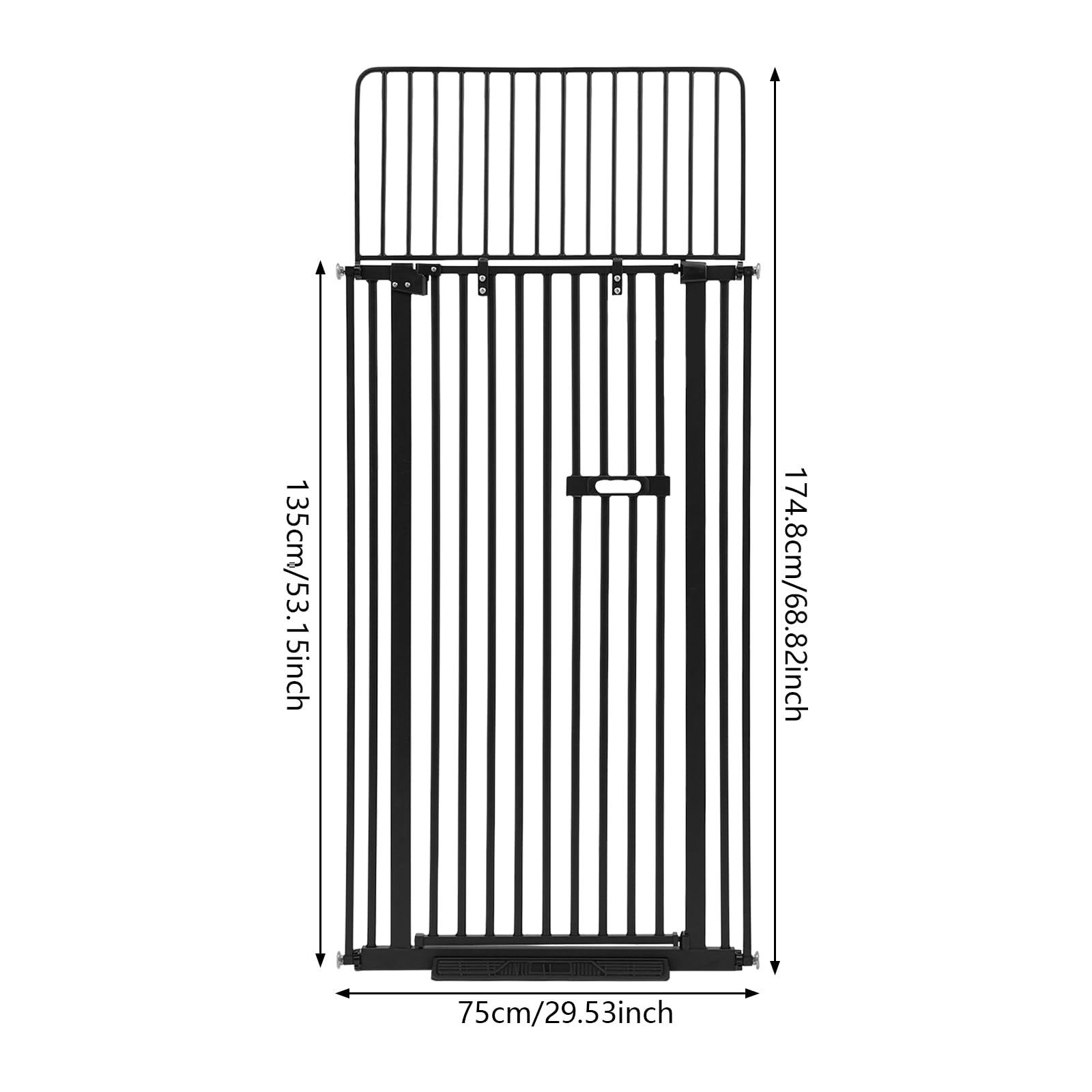 Treppenschutzgitter 135cm ausziehbar mit Tür für Katzen und Hunde | Sicherheitsgitter mit Klemmbefestigung und Doppelverriegelung für Treppe ohne Bohren 90°Stop (Schwarz)