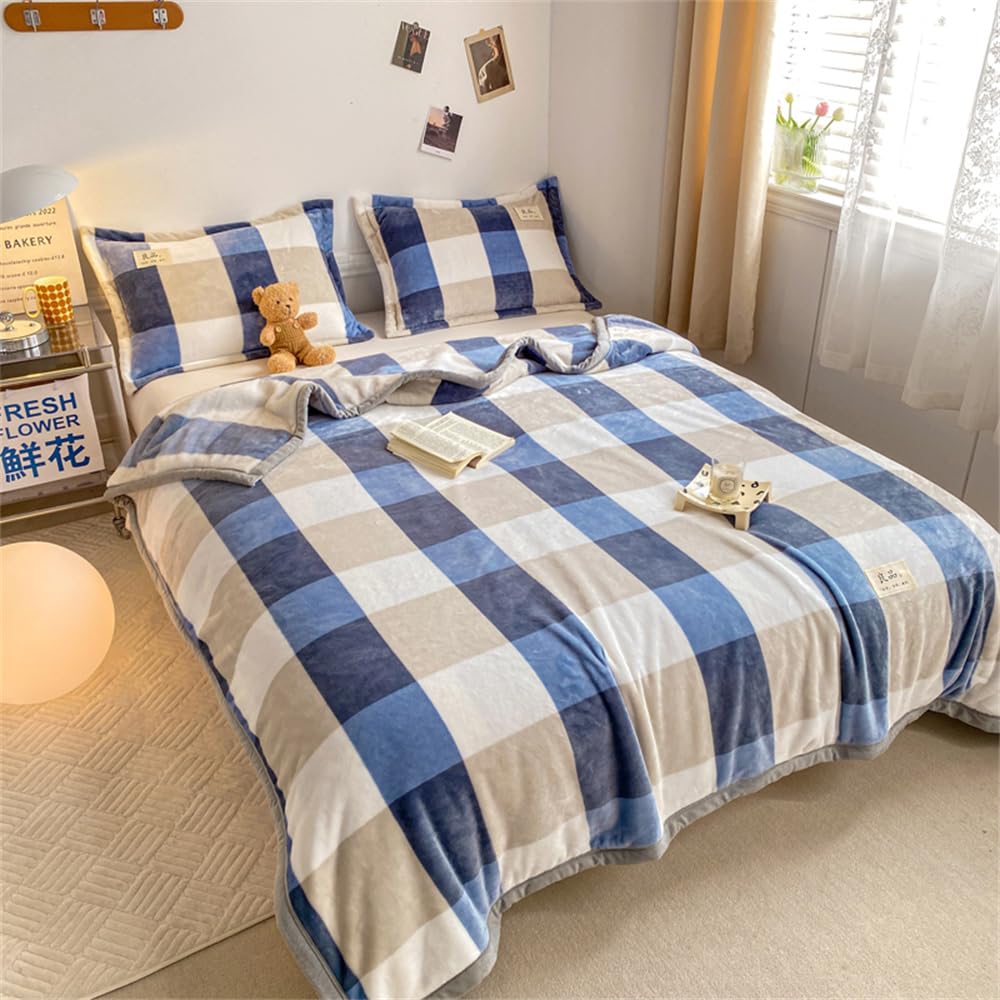 FANSU Coperta Plaid in Pile di Flanella Super Morbida e Calore, Copriletto Stampa Scozzese per Letto Singolo/Matrimoniale, Coperta Divano in Microfibra Spessa Invernal (180x200cm,Blu)