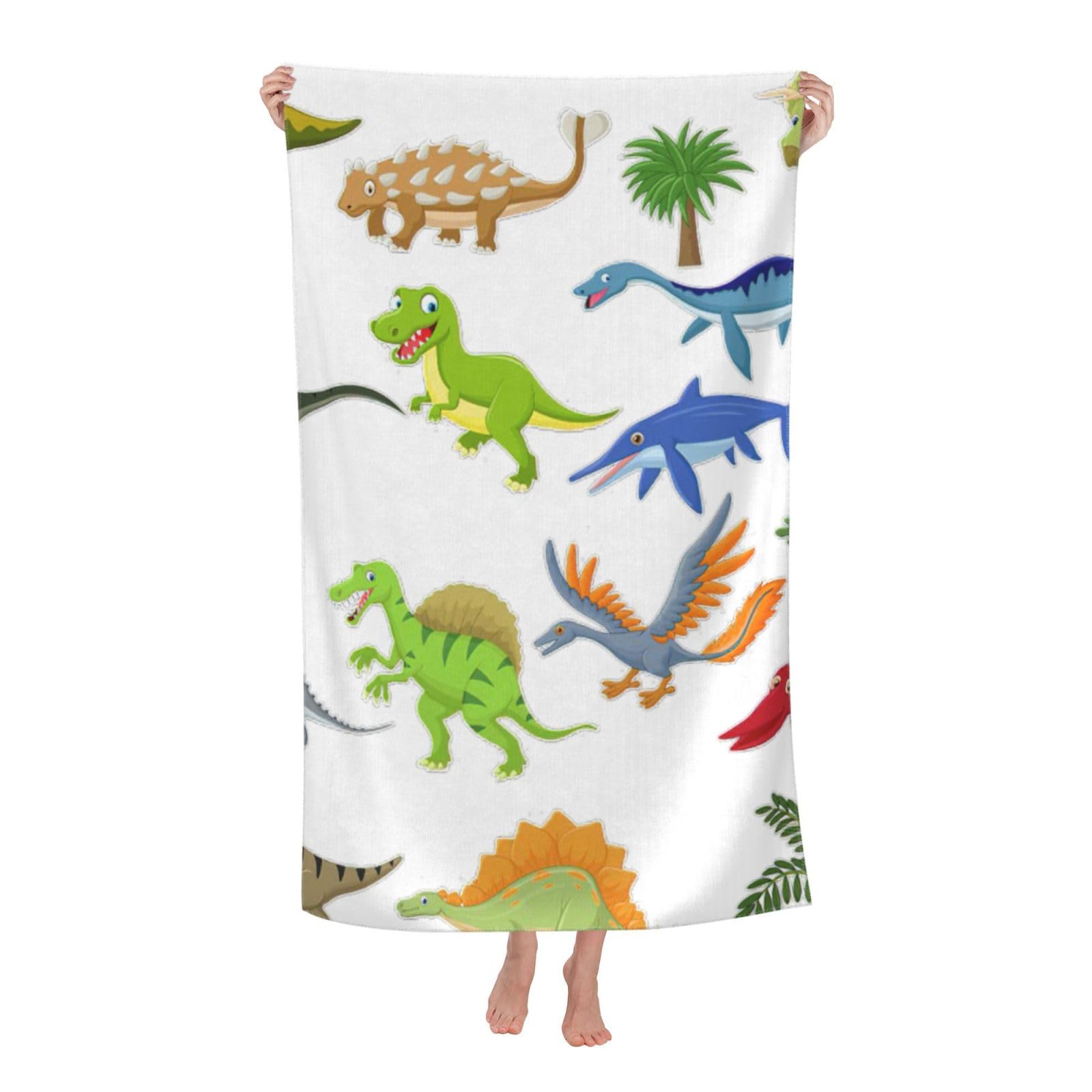 NImongt Cartoon Dinosaur Images Print Oversized Adult Beach Towel For Travel Weekend Getaways Festivals Camping Trips