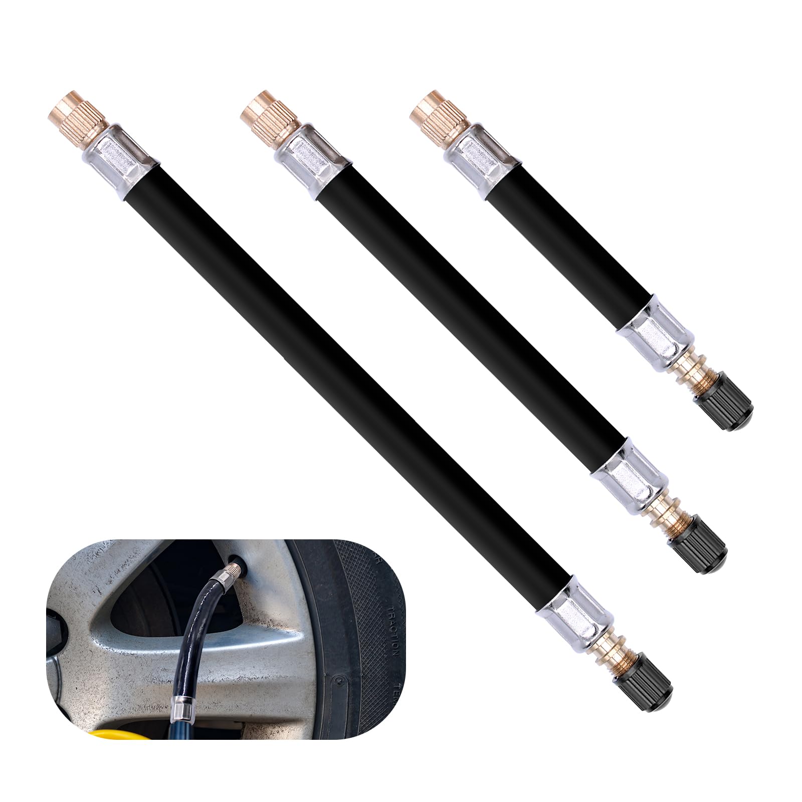 Prolunga Valvola Pneumatici Universale 50cm: Adattatore Flessibile In Gomma Per Auto, Moto E Bici (Valvola Americana E Francese)