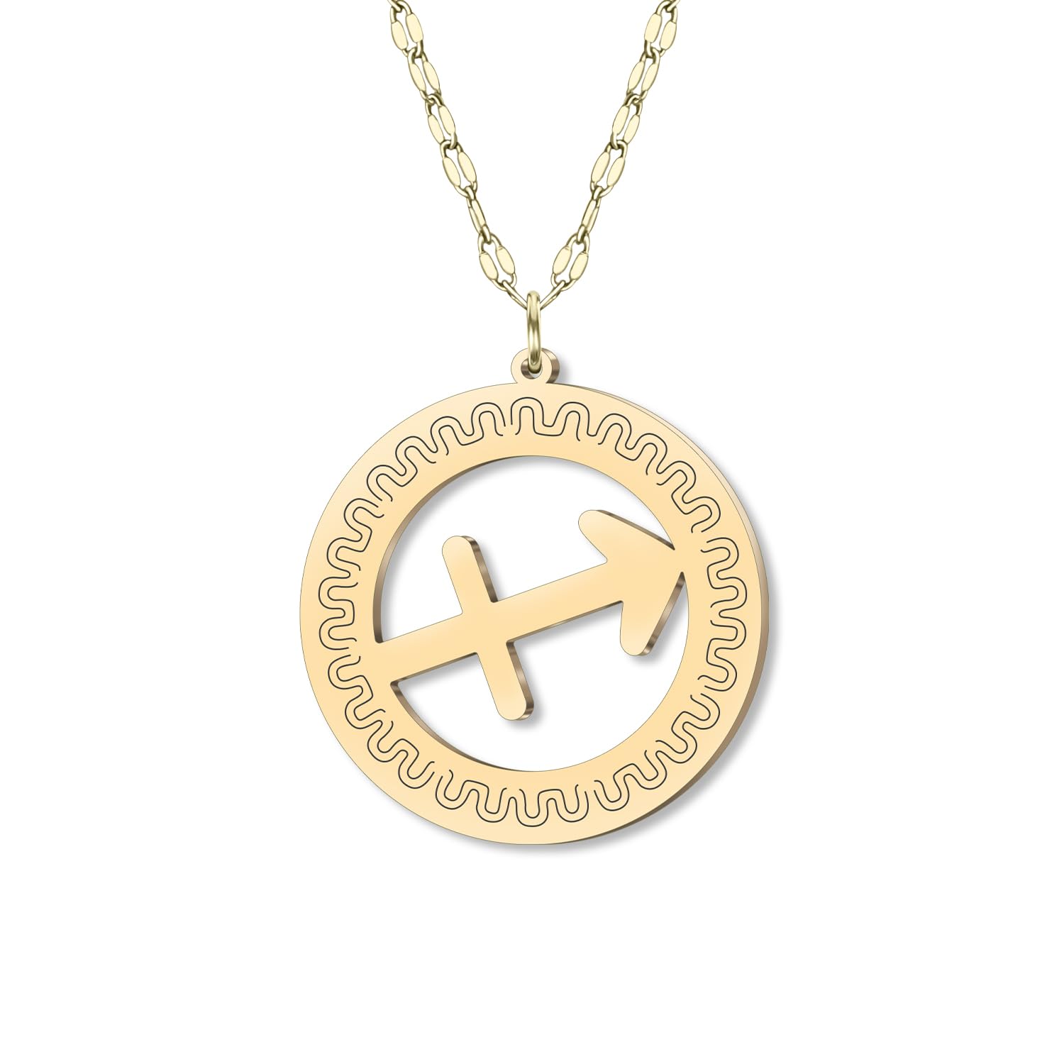 Dainty Gold Circle Zodiac Necklace 12 Constellation Sign Pendant Stainless Steel with 18K Gold Plated Chain Minimalist Jewellery Birthday Horoscope Gifts for Astrology Lovers